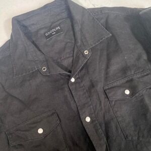Goodlife 100% Linen Snap Front Shirt Men's Large Black Long Sleeve Western Style
